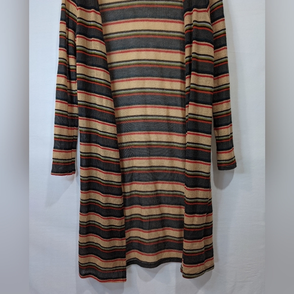 Live In the Moment Long Sheer Knit Duster Striped 70's Style Cardigan Size Small - Picture 6 of 9